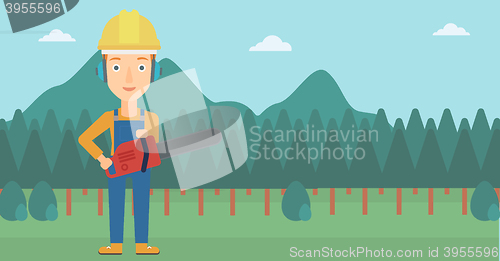 Image of Lumberjack with chainsaw.