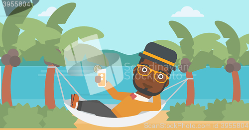 Image of Man chilling in hammock.