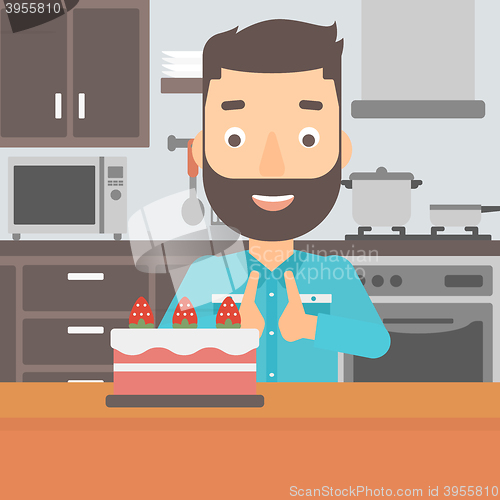 Image of Man looking at cake.