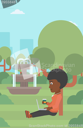 Image of Woman using laptop for education.