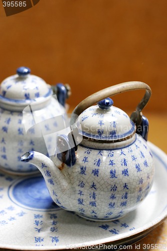 Image of Asian pottery tea set.