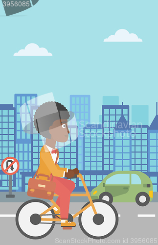 Image of Woman cycling to work.
