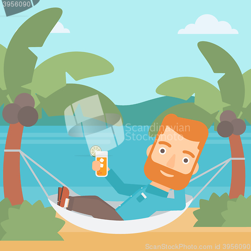 Image of Man chilling in hammock.