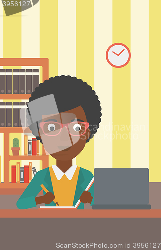 Image of Woman using laptop for education.