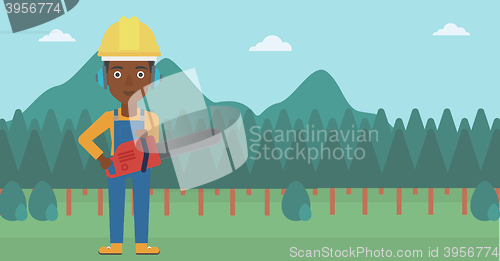 Image of Lumberjack with chainsaw.