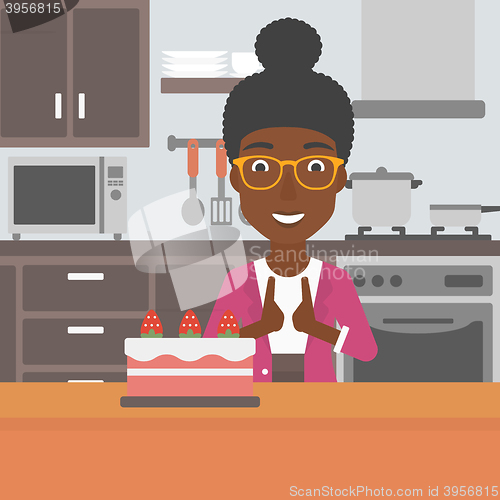 Image of Woman looking at cake.