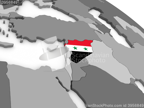 Image of Syria on globe with flag