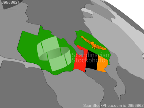 Image of Zambia on globe with flag