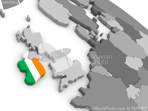 Image of Ireland on globe with flag