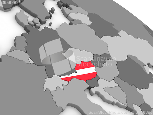 Image of Austria on globe with flag