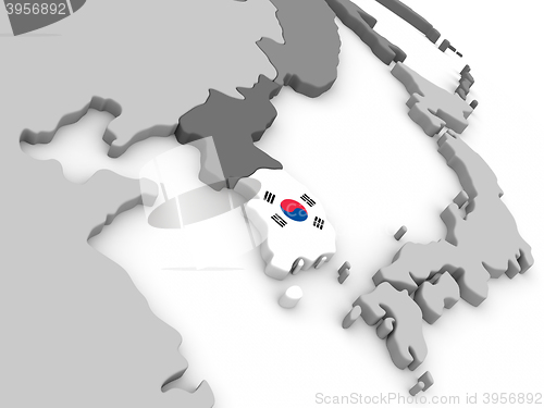 Image of South Korea on globe with flag