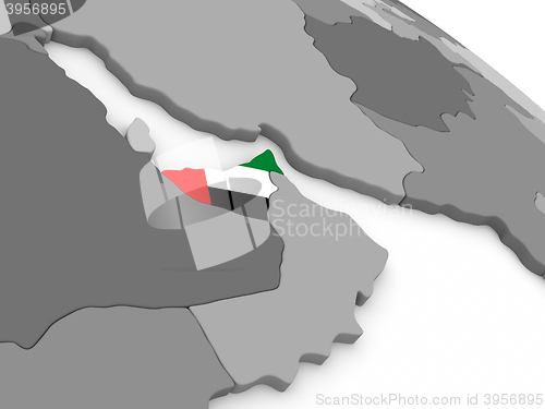 Image of United Arab Emirates on globe with flag