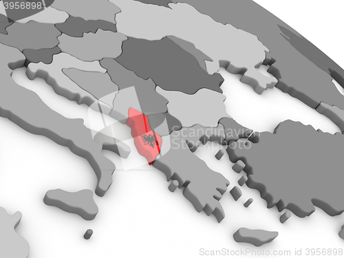 Image of Albania on globe with flag