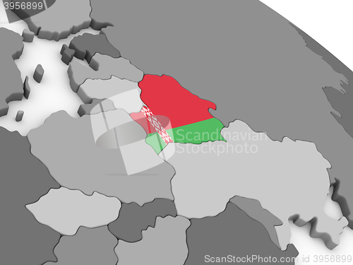 Image of Belarus on globe with flag