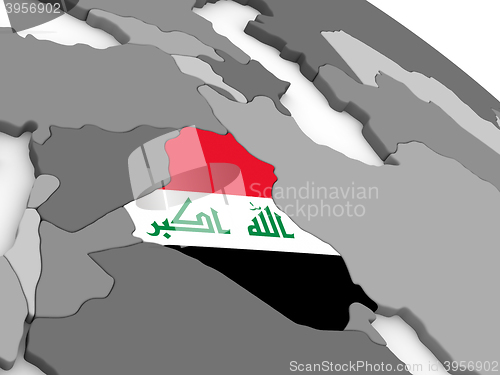 Image of Iraq on globe with flag