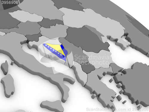 Image of Bosnia on globe with flag
