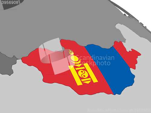 Image of Mongolia on globe with flag