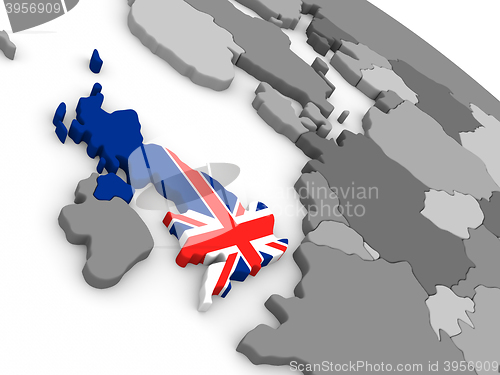 Image of United Kingdom on globe with flag