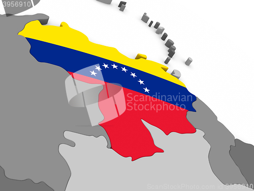 Image of Venezuela on globe with flag