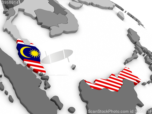 Image of Malaysia on globe with flag