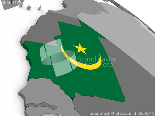 Image of Mauritania on globe with flag