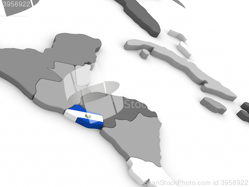 Image of El Salvador on globe with flag