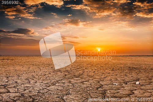 Image of Cracked earth soil sunset landscape