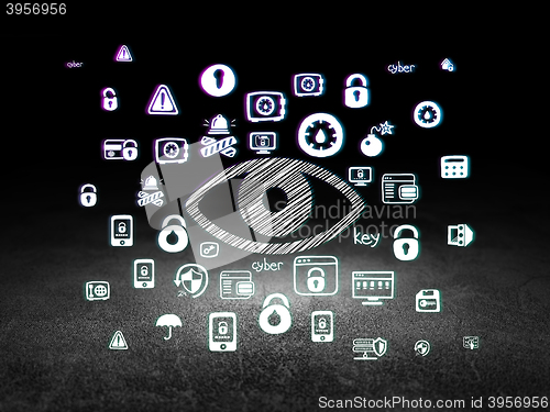 Image of Security concept: Eye in grunge dark room