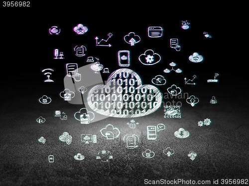 Image of Cloud networking concept: Cloud With Code in grunge dark room