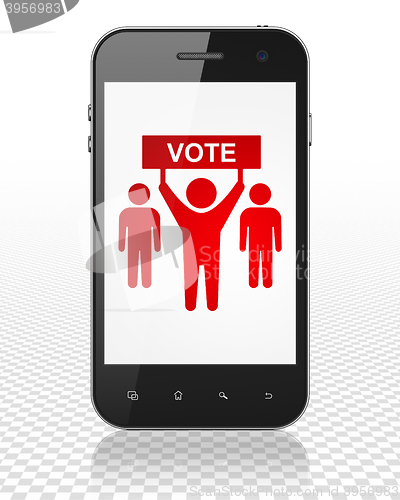 Image of Politics concept: Smartphone with Election Campaign on display