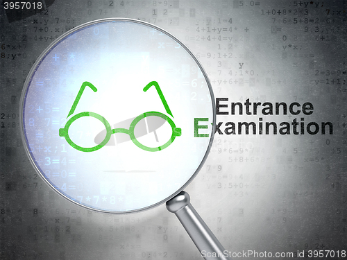 Image of Learning concept: Glasses and Entrance Examination with optical glass