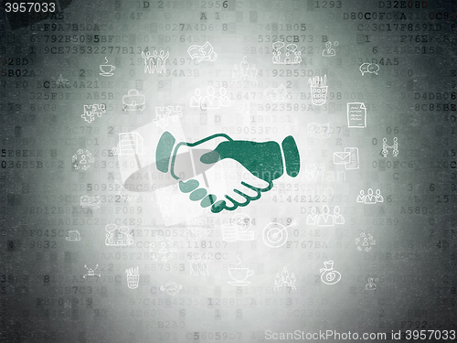 Image of Business concept: Handshake on Digital Data Paper background