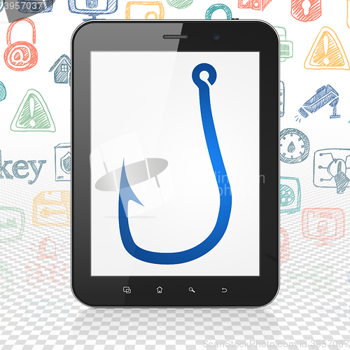 Image of Security concept: Tablet Computer with Fishing Hook on display