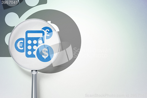 Image of Finance concept:  Calculator with optical glass on digital background