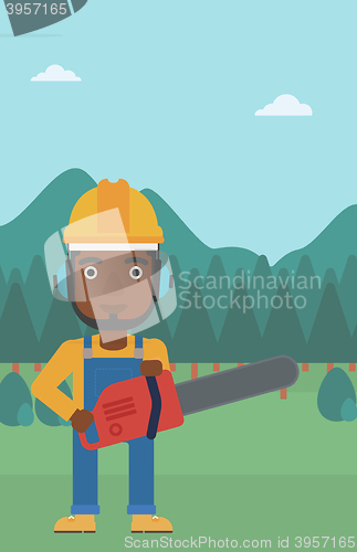 Image of Lumberjack with chainsaw.