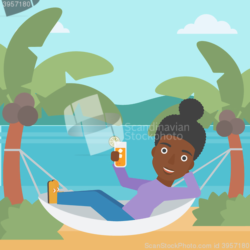 Image of Woman chilling in hammock.