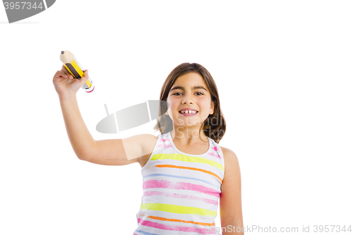 Image of Girl writing on a glass wall