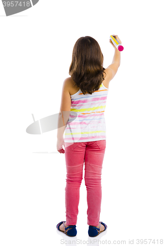 Image of Girl writing on a glass wall