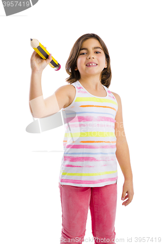 Image of Girl writing on a glass wall