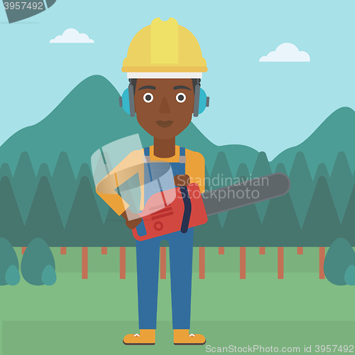 Image of Lumberjack with chainsaw.