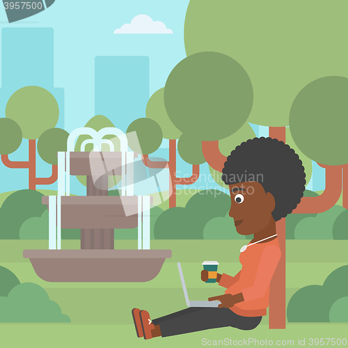 Image of Woman using laptop for education.