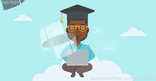 Image of Graduate sitting on cloud.