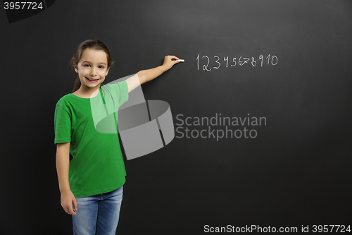 Image of Girl writing in a blackboard