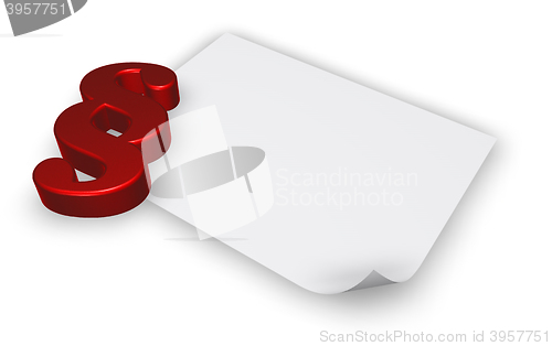 Image of paragraph symbol and blank white paper sheet - 3d rendering