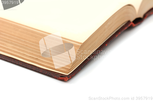 Image of Close-up of blank pages in a thick book 