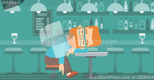 Image of Man sleeping in bar. 