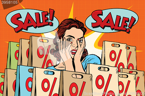 Image of Pop art surprised woman sales discounts, the buyer