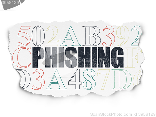 Image of Safety concept: Phishing on Torn Paper background
