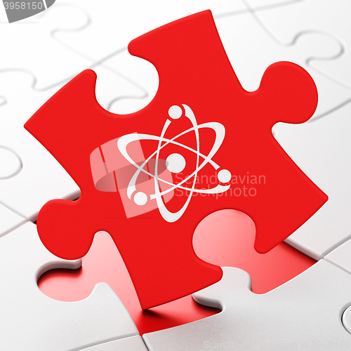 Image of Science concept: Molecule on puzzle background