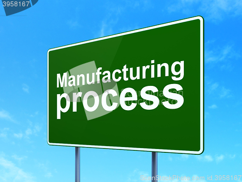 Image of Manufacuring concept: Manufacturing Process on road sign background